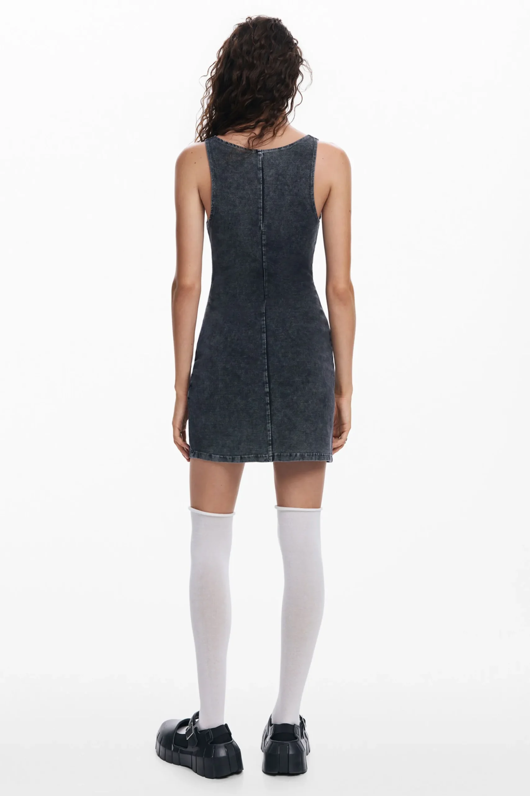 Washed-effect denim dress