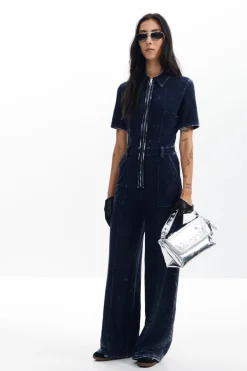 Washed-effect denim jumpsuit