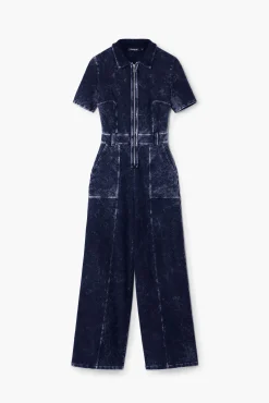 Washed-effect denim jumpsuit