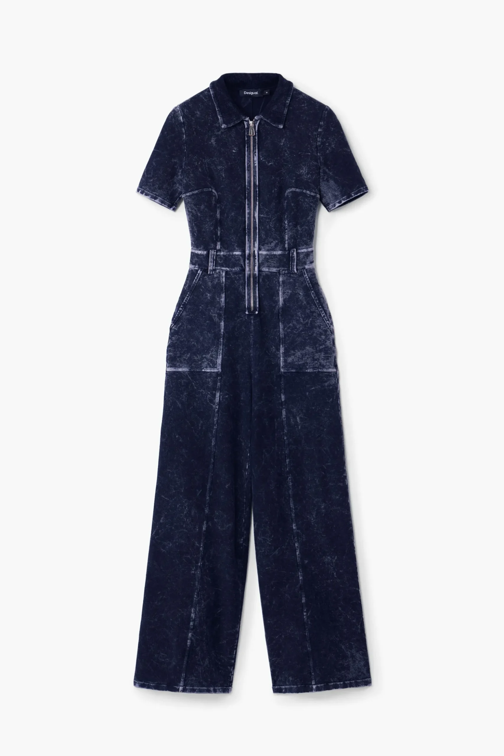 Washed-effect denim jumpsuit