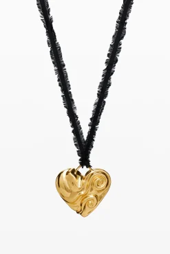 Zalio gold-plated heart pendant with ribbon